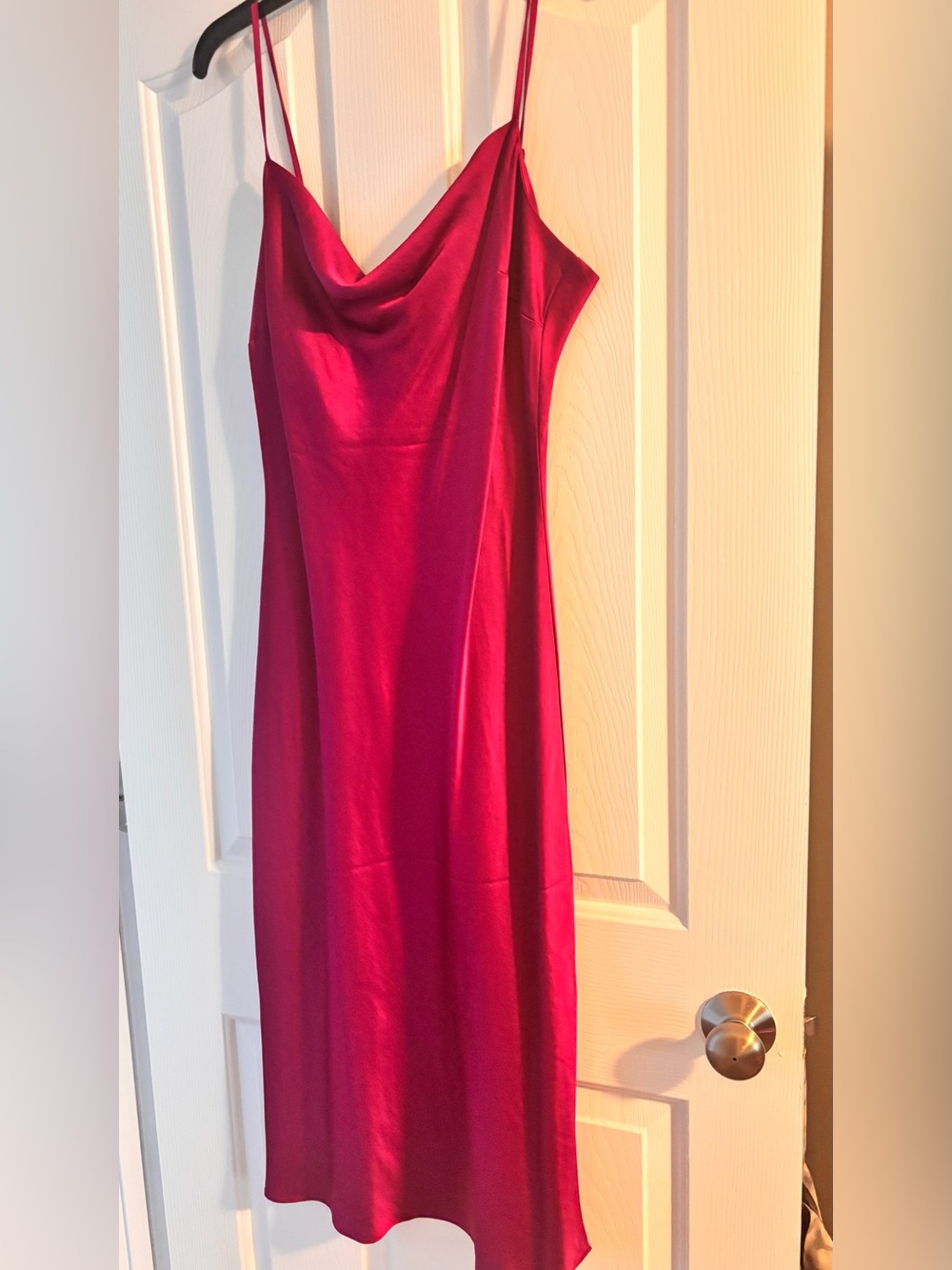 Fuchsia Silk Midi Dress with Cowl Neck - Express